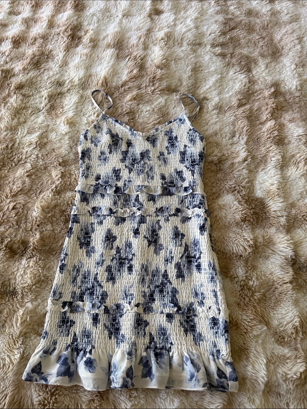 White and Blue Floral Smocked Dress